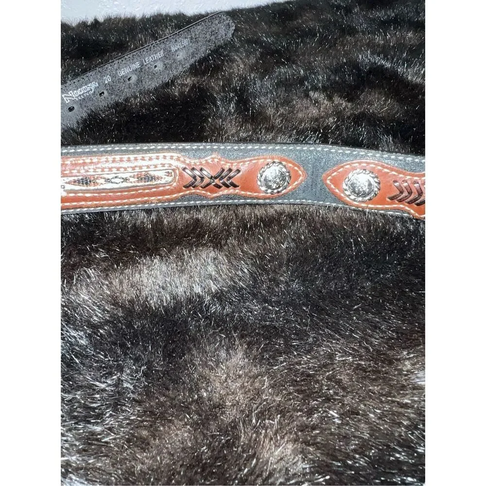 Vintage Nocona Leather Western Belt Brown With Silvertone Hardware and Southwest
